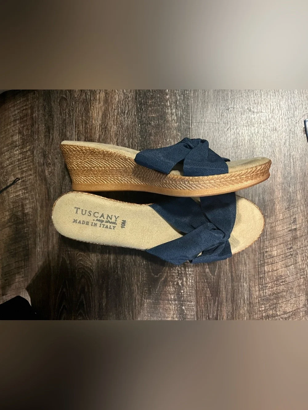 Knotted Navy Espadrille Wedge Slide - Women